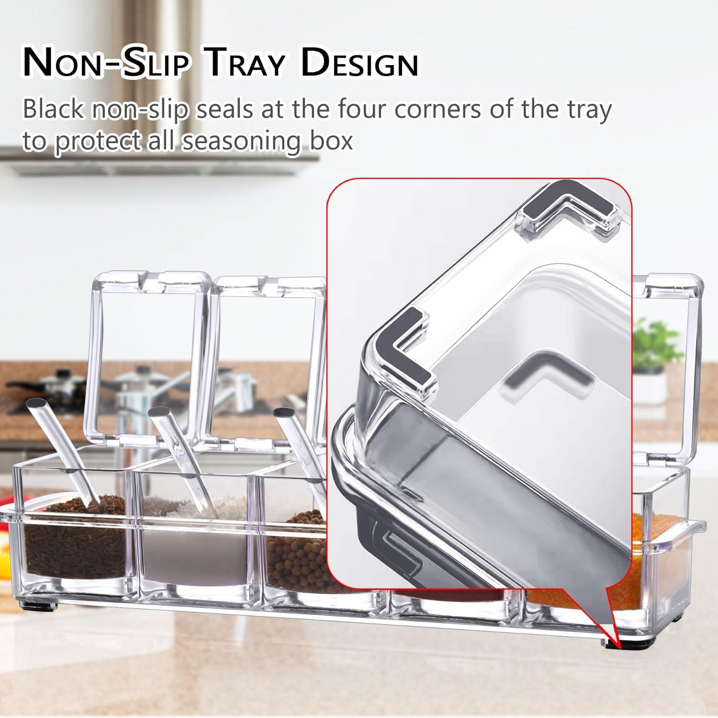 V·RESOURCING Clear Seasoning Box, 3 Pieces Seasoning Rack Spice Pots Storage Container for Spice Salt Sugar Cruet Liquid,Condiment Jars with 3 Spoons