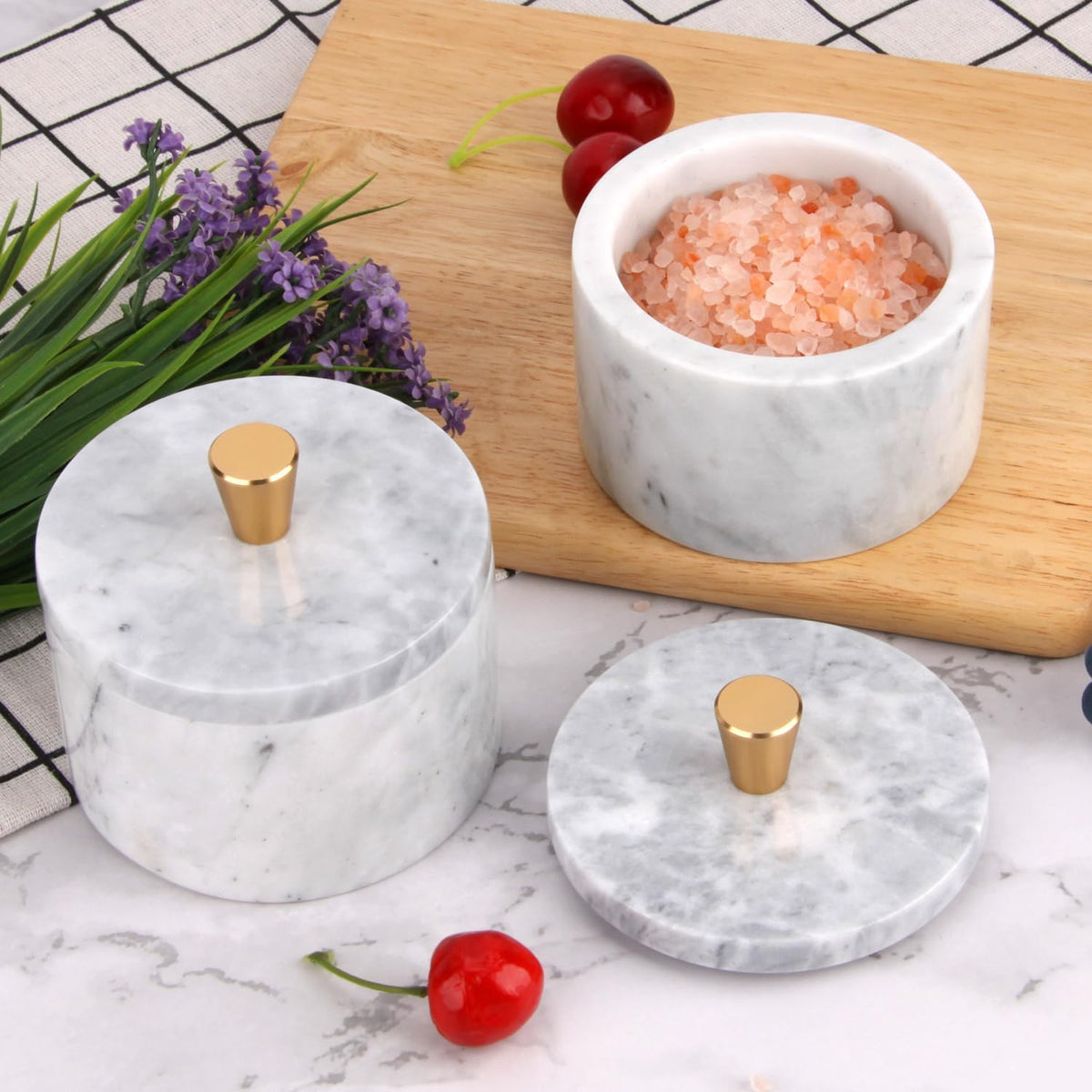 Marble Salt Cellar with Lid, Viva Jade, 4 inch