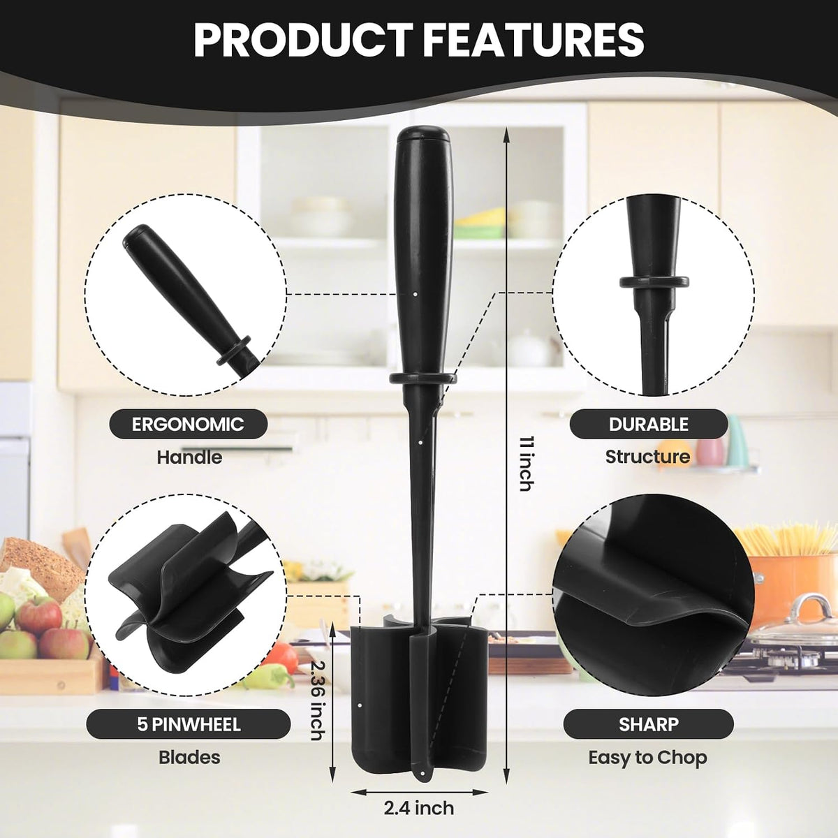 CUNSENR Meat Chopper, Ground Beef Masher, Hamburger Smasher Tool, Black