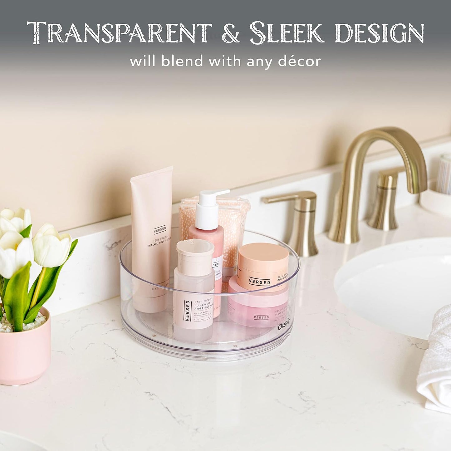 Oizeir Lazy Susan Turntable - Clear Acrylic, Removable Sections, Rotates 360 Degrees. Easily Organize Your Fridge, Cabinet or Counter. Great Carousel Storage for Food, Spices, Cosmetics. (4-Sections)
