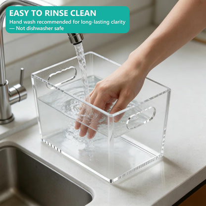 4 Pack Clear Storage Bins, PET Pantry Organizers & No-Tip Storage Containers with Cutout Handles for Fridge Freezer Kitchen Cabinet Closet Countertop, Nestable Open Top Organization Bins Save Space