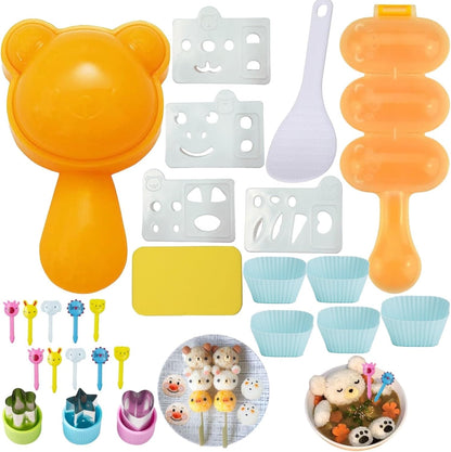 Rice Ball Molds 21PCS Onigiri Mold Set Cute Animal Sushi Molds Rice Shaper Rice Ball Shaker Bento Box Accessories DIY with Nori Seaweed Punch Cutter Food Picks