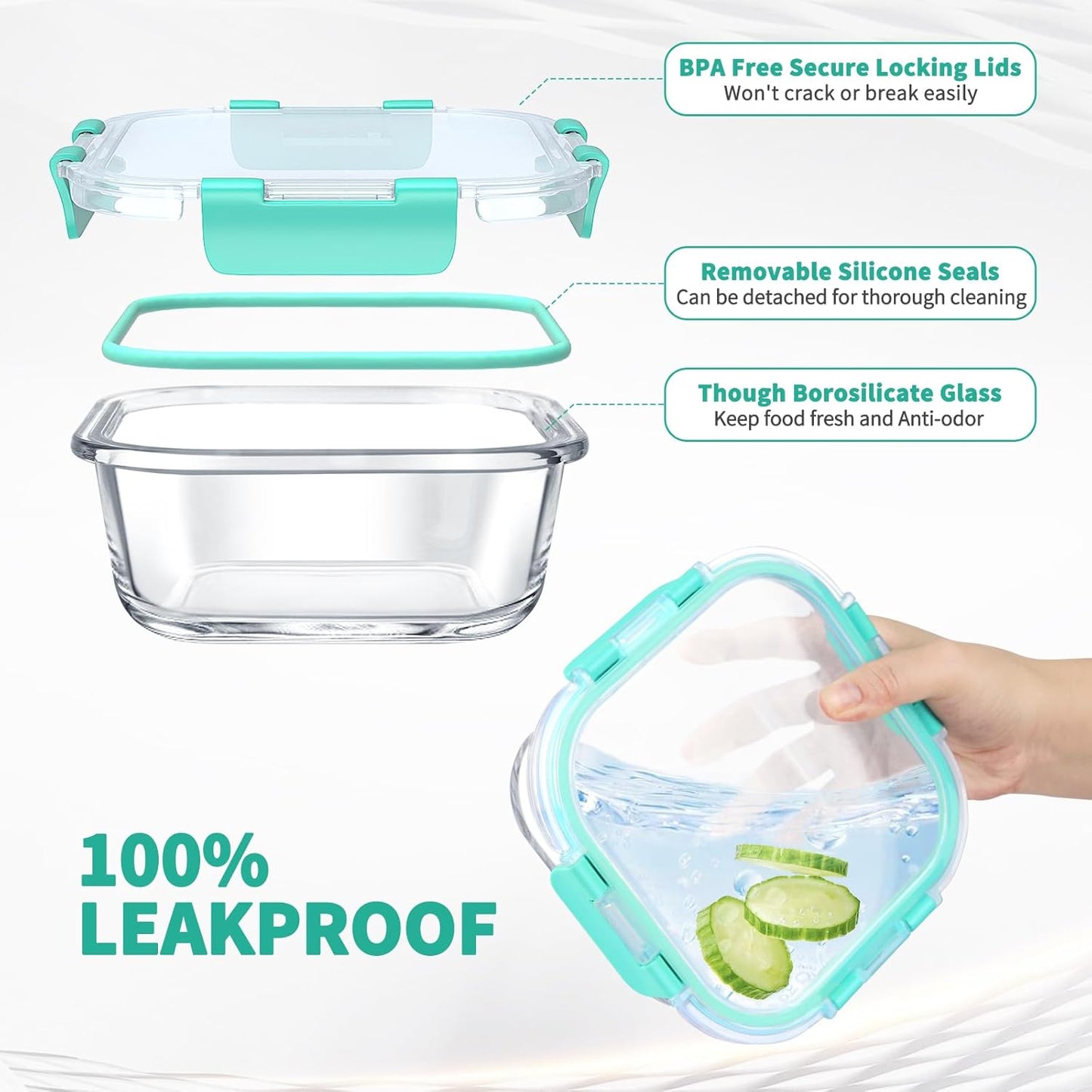 34pcs Glass Food Storage Containers with Lids Set, Airtight Glass Meal Prep Containers (17 Containers & 17 Lids), Leak Proof Lunch Container BPA-Free, Microwave, Oven, Freezer, Dishwasher Safe-Blue