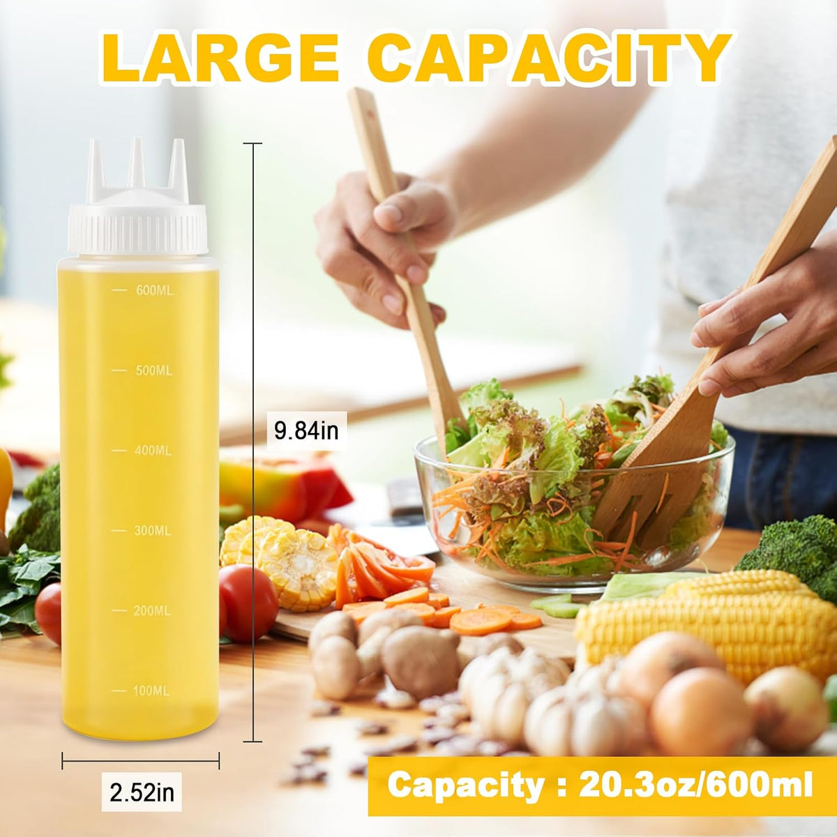 4Pack 23oz Plastic Squeeze Condiment Bottles 3 Holes Sauce Squeeze Bottle 680ml Squirt Bottles for Syrup Ketchup Dressing Oil Honey