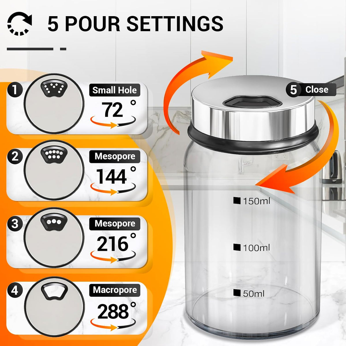 Segarty Spice Jars, 3 oz Spice Bottles with Shaker Lids, Glass Empty Seasoning Containers with Adjustable Pour Holes for Kitchen Spice Storage Stainless Steel Flow Top Salt and Pepper Shakers