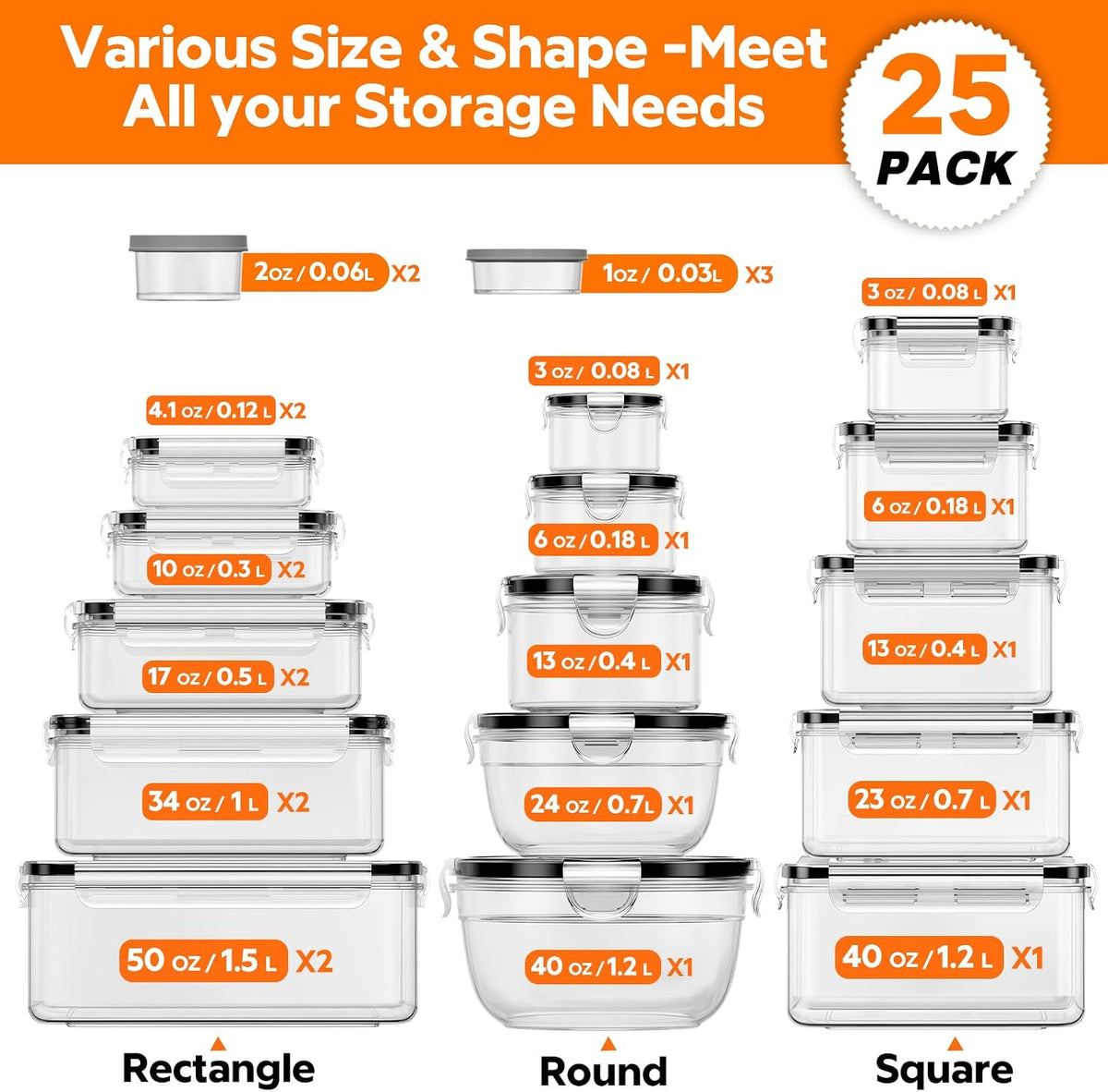 TOPCHASE 40 PCS Food Storage Containers with Lids Airtight (20 Containers & 20 Lids) - Plastic Food Containers for Kitchen Storage Reusable BPA-Free Leakproof Meal Prep Container with Labels & Pen
