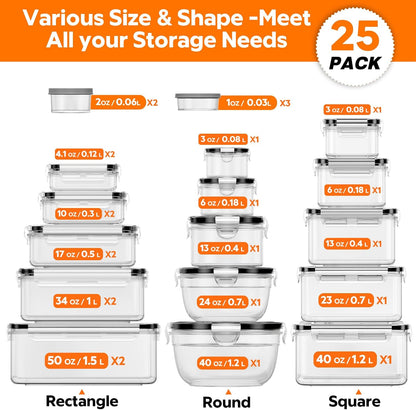 TOPCHASE 40 PCS Food Storage Containers with Lids Airtight (20 Containers & 20 Lids) - Plastic Food Containers for Kitchen Storage Reusable BPA-Free Leakproof Meal Prep Container with Labels & Pen