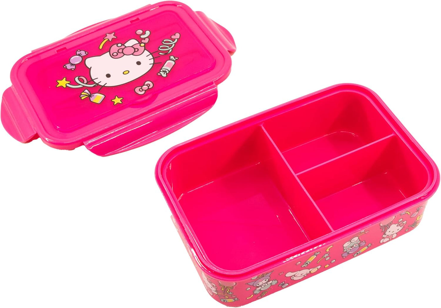 Fast Forward Hello Kitty Bento Lunch Box for Kids | Sanrio Food Container with Utensils | BPA-Free Toddler Lunch Kit with 3 Compartments | Bento Snack Box with Spoon & Fork