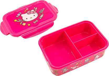 Fast Forward Hello Kitty Bento Lunch Box for Kids | Sanrio Food Container with Utensils | BPA-Free Toddler Lunch Kit with 3 Compartments | Bento Snack Box with Spoon & Fork