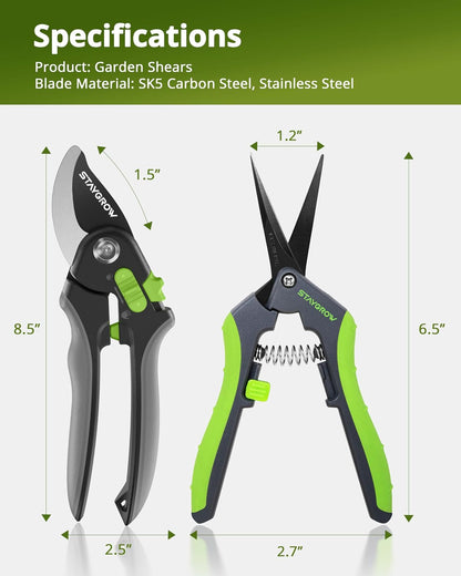 2pcs 6.5" Pruning Shears for Gardening Ultra Sharp Garden Scissors