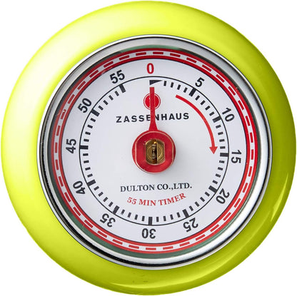 Zassenhaus Magnetic Retro Kitchen Timer, Classic Mechanical Cooking Timer (Yellow)