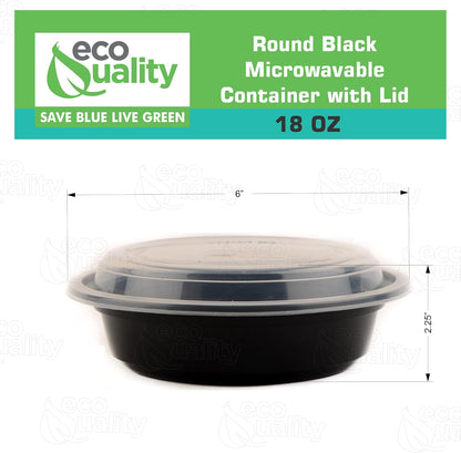 18 oz - 10 Count - Round Microwaveable Plastic Meal Prep Containers with Lids - Food Storage Container - Certified BPA-Free, Stackable, Reusable Microwave, Dishwasher, Freezer Safe, Disposable (Black)
