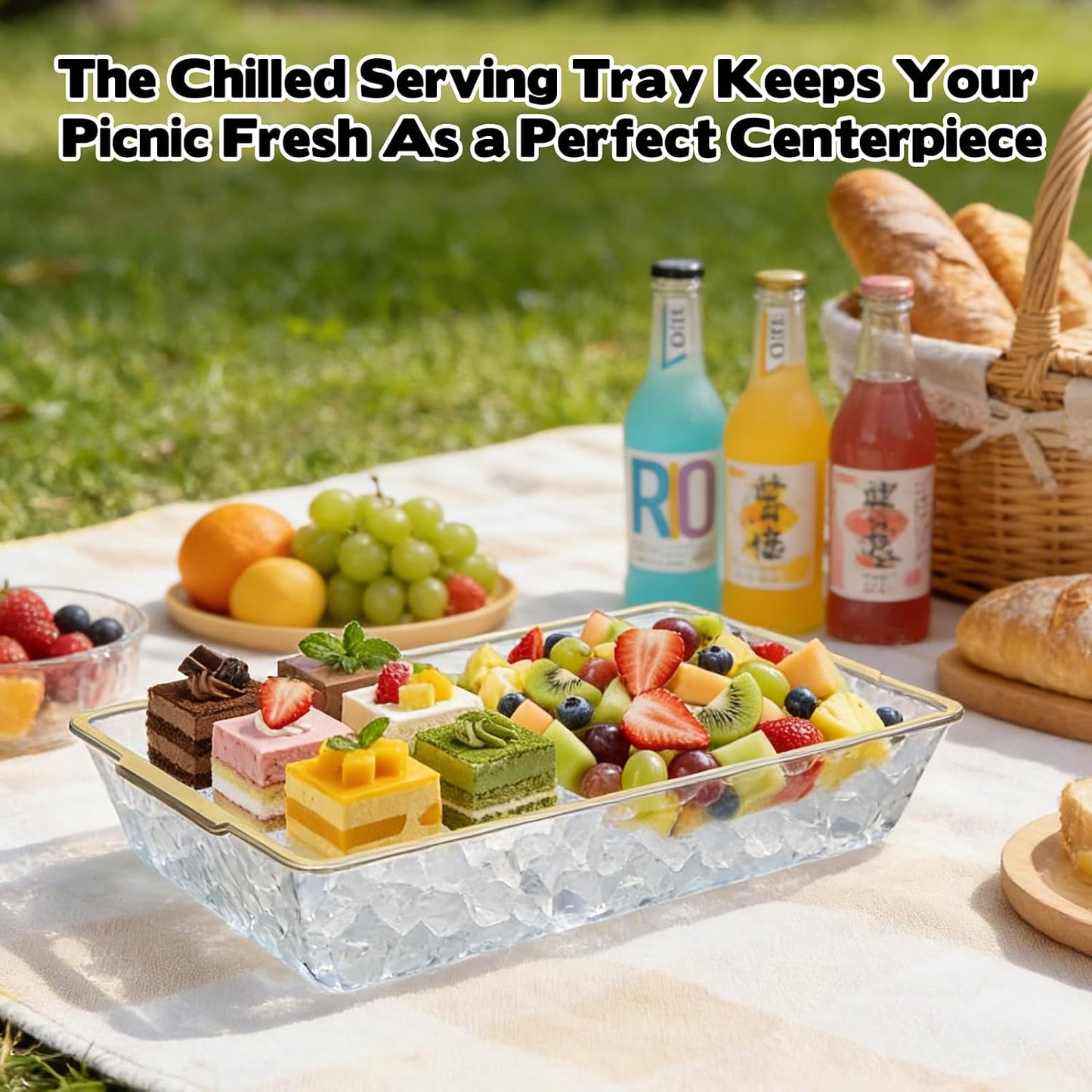 2 Set Chilled Serving Trays for Parties, 16" x 9.8" Plastic Compartment Charcuterie Platters for Serving Food Ice Party Servings Dish Keeps Food Cold for Vegetable, Fruit, Cheese, Seafood & Dip