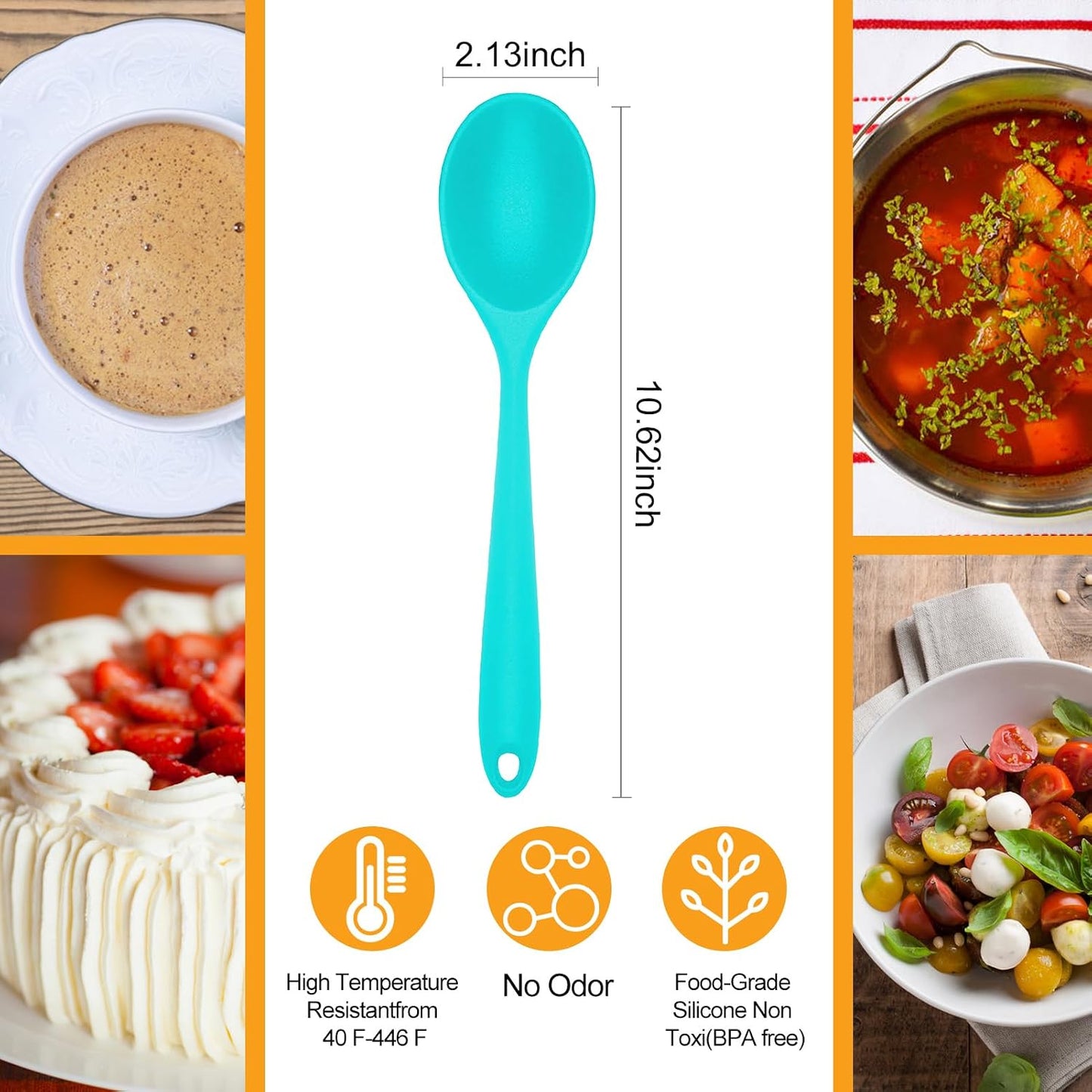 2 Pcs Silicone Nonstick Mixing Spoon, Silicone Spoons for Cooking Heat Resistant, Cooking Utensil for Kitchen Cooking Baking Stirring Serving (Black)