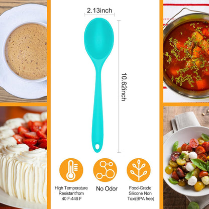 2 Pcs Silicone Nonstick Mixing Spoon, Silicone Spoons for Cooking Heat Resistant, Cooking Utensil for Kitchen Cooking Baking Stirring Serving (Black)