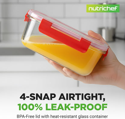 NutriChef 24pcs Glass Food Storage Containers, (12 Stackable Heavy Duty Meal Prep Containers w/ 12 Airtight Lids), Microwave, Freezer, & Dishwasher Safe for Food, Snacks, Fruit & More, (Gray)