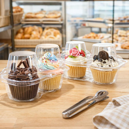 WIKDAY 2 Count Cupcake Containers with Lids, 25 Pack Stackable cupcake holders Clear Plastic Dessert Boxes for 50 Cupcakes, Muffins