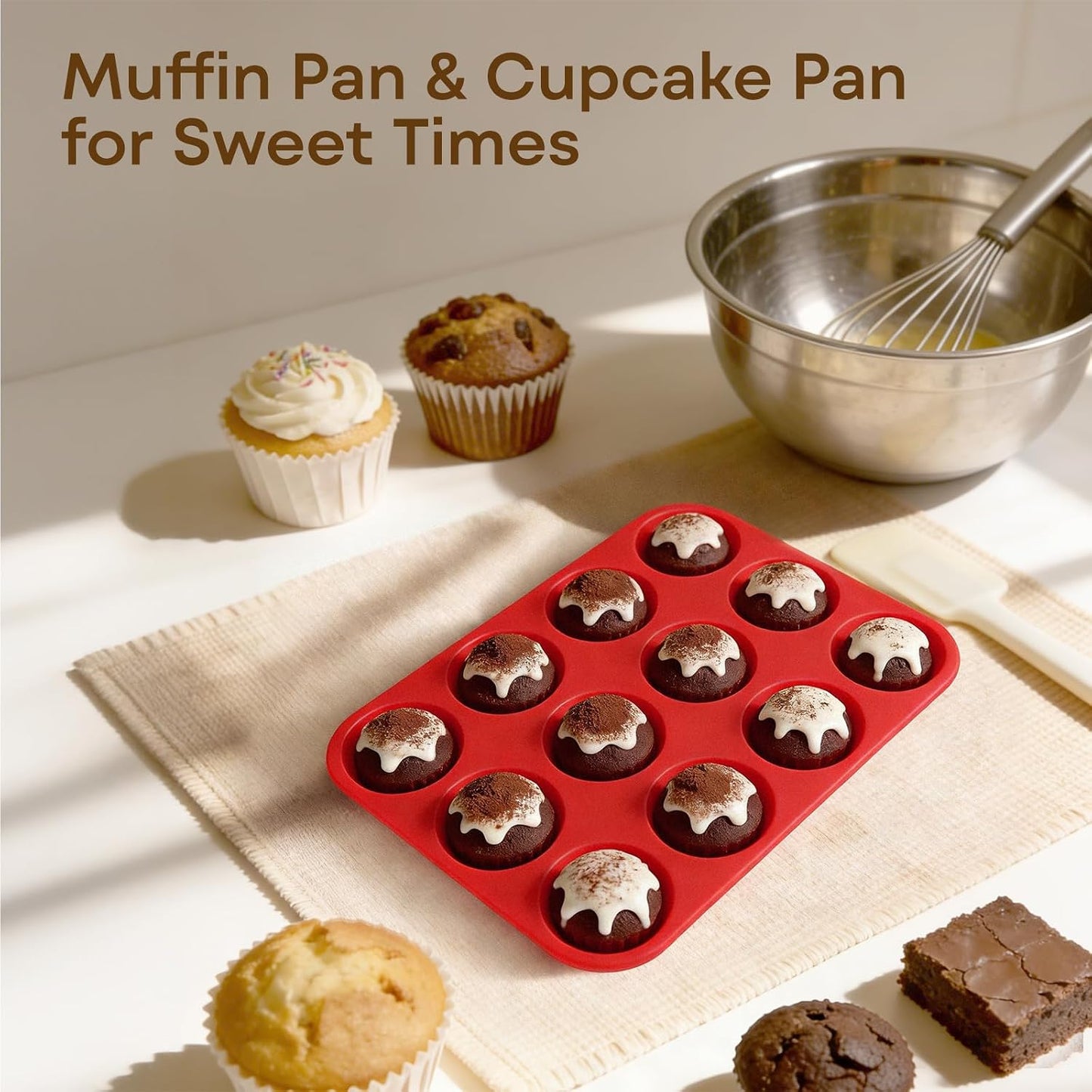Silicone Muffin Pans for Baking Nonstick 2 Pcs, 12 Cup Regular Cupcake Pan, Food-Grade Silicone Baking Molds for Cupcakes, Egg Bites, Freezer, White