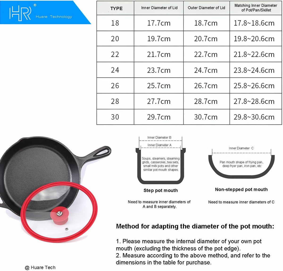 HR Huare Technology Vented Tempered Glass Cookware Lid Red 1 Pack