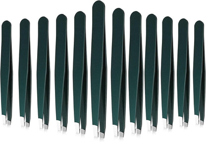 Mudder 12 Pcs Eyebrow Tweezers Set for Facial Hair Stainless Steel Slanted Tip Tweezers in Bulk for Men and Women(Silver)