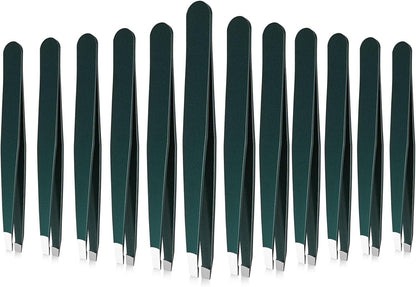 Mudder 12 Pcs Eyebrow Tweezers Set for Facial Hair Stainless Steel Slanted Tip Tweezers in Bulk for Men and Women(Silver)