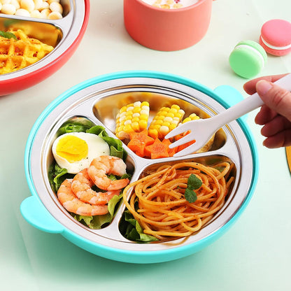 3 Compartment Portion Plate with Lid Heat Insulate Dinner Plate for Adults - Portion Control Divided Plates Tray 304 Stainless Steel Camping Plate