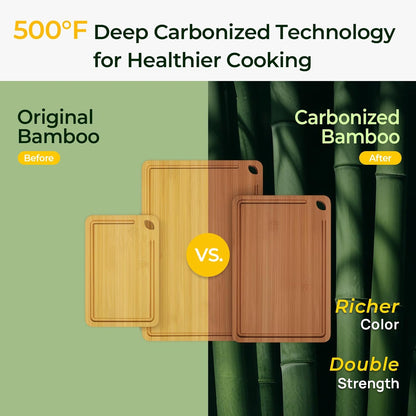 Keechee Wood Cutting Board for Kitchen - Reversible Bamboo Cutting Boards Gift Set of 3 with Juice Groove, Wooden Chopping Board for Meat, Fruit, Vegetables & Cheese (Pre Oiled, Natural)