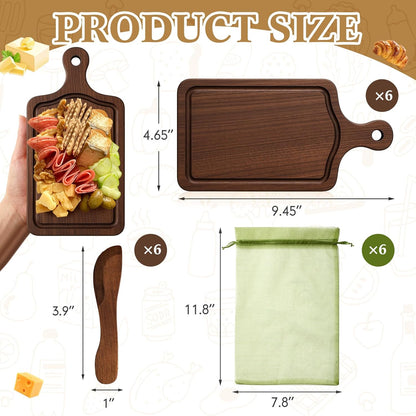 Nuenen 50 Pcs Mini Wooden Charcuterie Board Bulk, Small Wood Cutting Board for Crafts Laser Engraving with Knives Organza Bags Wedding Baby Shower Favors Gift (Square,Bamboo Color)