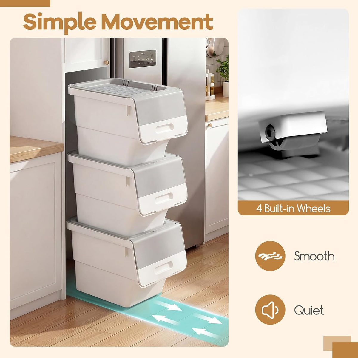 Giantex Plastic Stackable Storage Bins with Lids & Wheels, 3 Pack Open Front Stacking Bins, Organizer Bins for Pantry, Kitchen, Laundry, Closet, Playroom, Bedroom Organization (12.5 QT)