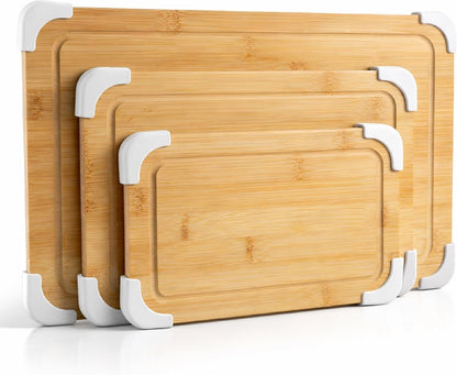 COOK WITH COLOR Non-Slip Cutting Board Set – Kitchen Essentials with Easy Grip Handle for Meat, Veggies, and Fruits, 3 Cutting Boards, Bamboo Non-Slip Grey