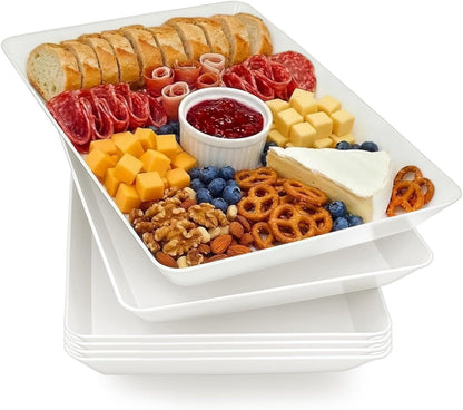 Serving Tray Platter, 4 Pack Food Tray for Veggie Fruit Snack Dessert Cookie Cheese, Food Trays for Party Supplies Display, Plastic Platters for Serving Food, Large White Trays, BPA Free