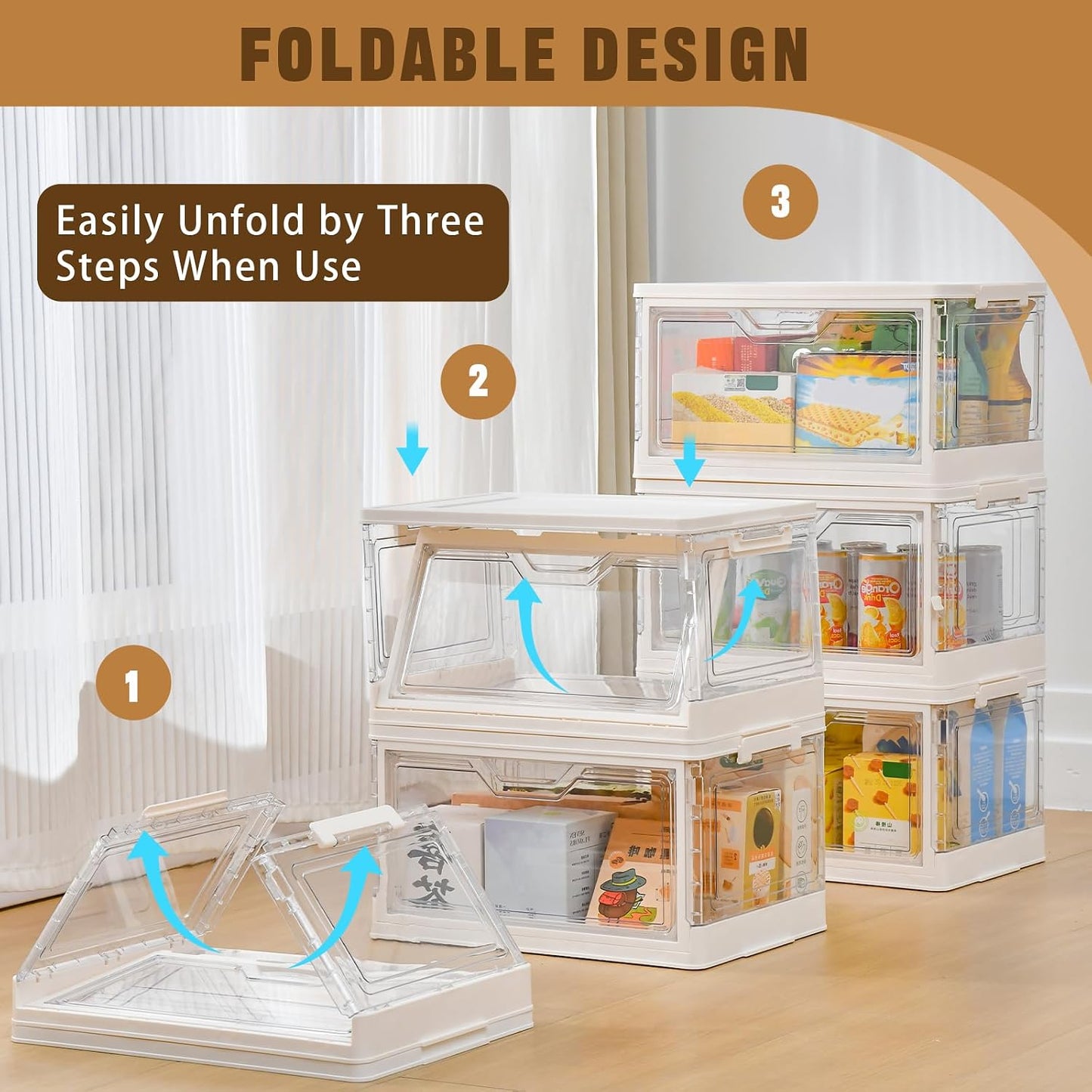 Freebat 6 Pack Closet Organizers and Storage,Clear Stackable Plastic Storage Bins with Lids Magnetic Doors,Clothes Organizers and Storage,Plastic Craft Containers for Wardrobe Kitchen Bathroom Office