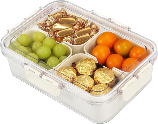 Snack Box Container, Divided Serving Tray with Lid and Handle Snackle Box Container, Snack Organizer for Adults Fruit, Veggie, Perfect for Party, Entertaining
