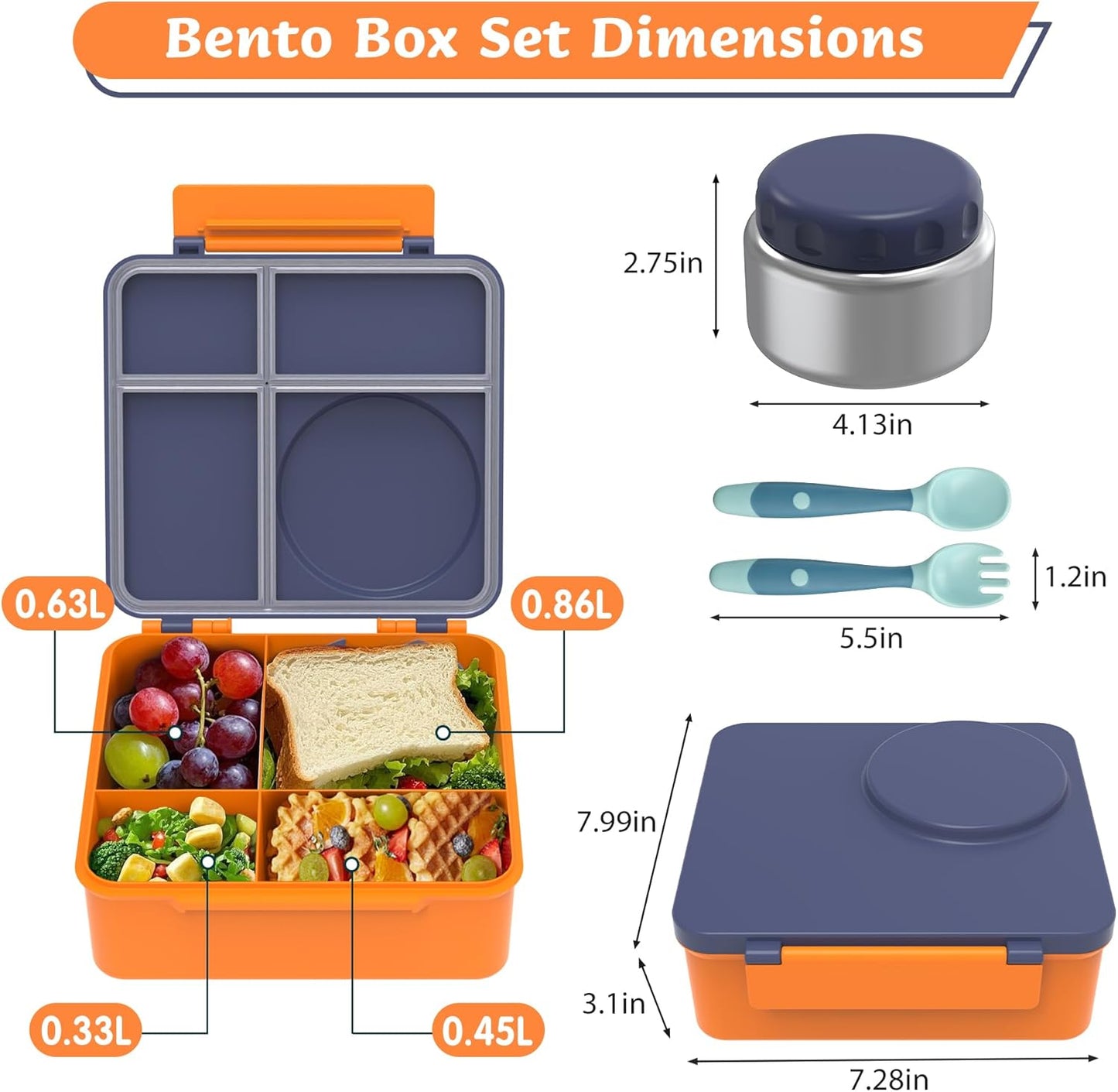 Bento Lunch Box Set for Kids with 8oz Soup Thermo, Leak-Proof Lunch Containers with 4 Compartment, Thermo Hot Insulated Food Jar and Foldable Fork Spoon, for Kids to School (pale pink)