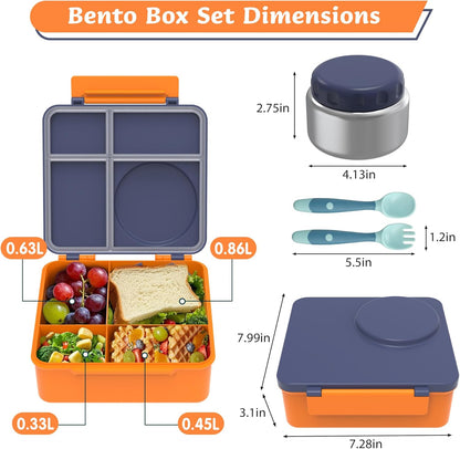 Bento Lunch Box Set for Kids with 8oz Soup Thermo, Leak-Proof Lunch Containers with 4 Compartment, Thermo Hot Insulated Food Jar and Foldable Fork Spoon, for Kids to School (pale pink)