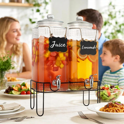 2 Gallon Glass Drink Dispensers For Parties，Lemonade Beverage Dispenser With Stand And Spigot For BBQ, Picnic, Party,Laundry Detergent Dispenser