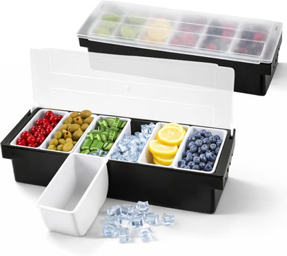 12" Divided Rotating Serving Tray with Lid and Handle — Clear Snack Spinner Organizer and Storage 12 Inch Portable Snackle Box for Fruits Snacks Veggie Charcuterie with 6 Compartments
