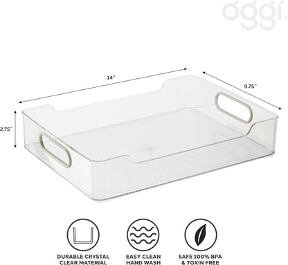 Oggi Cabinet/Drawer Storage Bin - 14" x 5" (Set of 6), Clear/Gray, Ideal for Kitchen Organization, Pantry Storage, Fridge Organizing