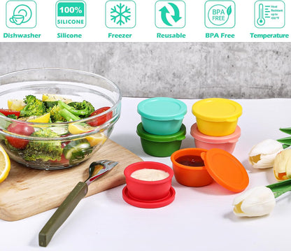 Webake 3" Silicone Pinch Bowls for Cooking Prep, 2oz Small Dipping Bowls Sauce Condiment Containers with Lids, BPA Free Set of 8