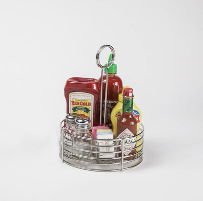 G.E.T. 4-81866 Stainless Steel Round Stainless Steel Condiment Caddy Stainless Steel Table Caddies Collection, 8.5"