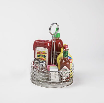 G.E.T. 4-81866 Stainless Steel Round Stainless Steel Condiment Caddy Stainless Steel Table Caddies Collection, 8.5"