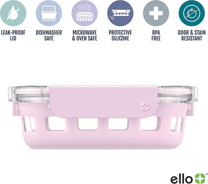 Ello DuraGlass Rounds Glass Food Storage Containers - Meal Prep Bowls with Silicone Sleeve and Airtight Lids, 3 Cup, Gray