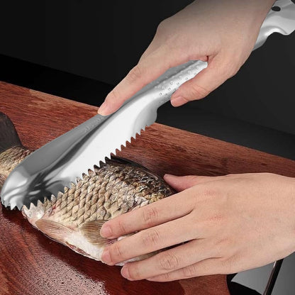 Stainless Steel Fish Scale Remover Tool, 2-in-1 Fish Scaler and Gill Cleaner for Seafood, Ergonomic Kitchen Fish Prep Brush with Non-Slip Handle,