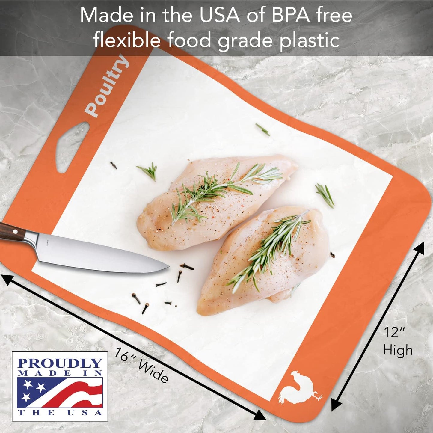 Cut N' Funnel Multi-Color Flexible Plastic Cutting Board Mats 4 Pack Made in the USA Colored Coded, BPA Free, 16” x 12”