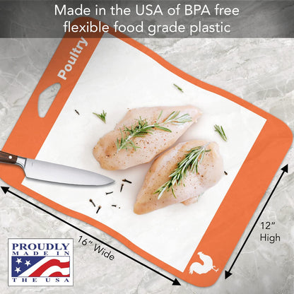 Cut N' Funnel Multi-Color Flexible Plastic Cutting Board Mats 4 Pack Made in the USA Colored Coded, BPA Free, 16” x 12”
