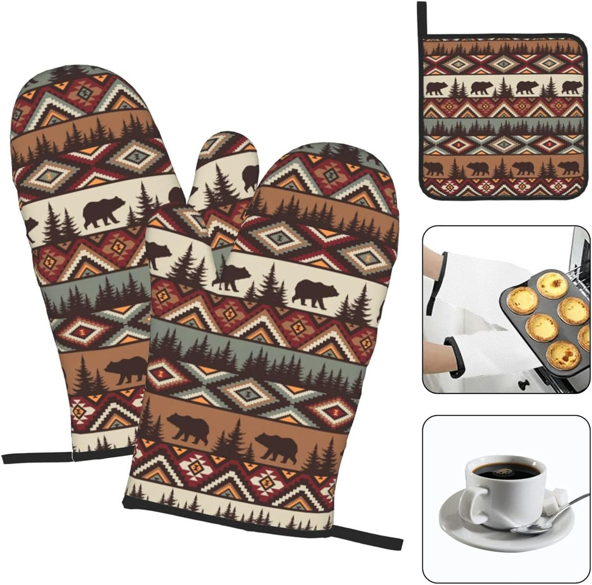 Boho Floral Oven Mitts and Pot Holders Sets of 3, Cute Baker Stuff