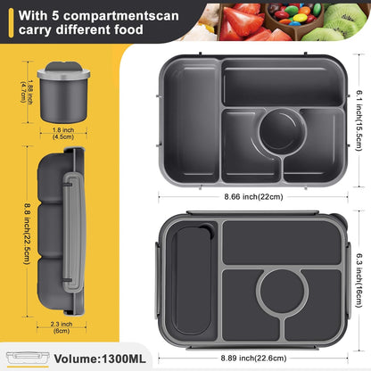 Amathley Bento Box Adult Lunch Box Kids,Lunch Containers for Adults/Kids/Toddler,5 Compartments Bento Lunch Box with Sauce Vontainers,Microwave & Dishwasher & Freezer Safe,BPA-Free (Blue)