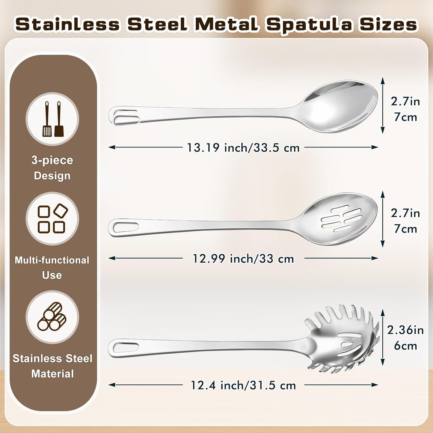9 Pcs Cooking Utensils Set, Stainless Steel Kitchen Utensils, Heat Resistant Metal Kitchen Tools Include Solid & Slotted Spatula, Serving Spoon, Ladle, Pasta Server,Potato Maseher, Egg Whisk, Silver