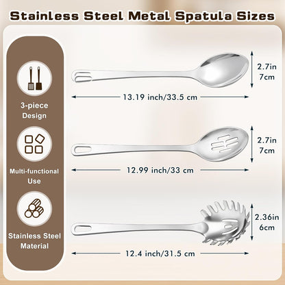 9 Pcs Cooking Utensils Set, Stainless Steel Kitchen Utensils, Heat Resistant Metal Kitchen Tools Include Solid & Slotted Spatula, Serving Spoon, Ladle, Pasta Server,Potato Maseher, Egg Whisk, Silver
