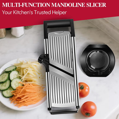 Masthome Adjustable Mandoline Slicer, Thin to 9mm Slice, 4.5mm & 9mm Julienne - Vegetable Cutter for Potato Carrot Onion - Stainless Steel - with Glove & Brush (Red)